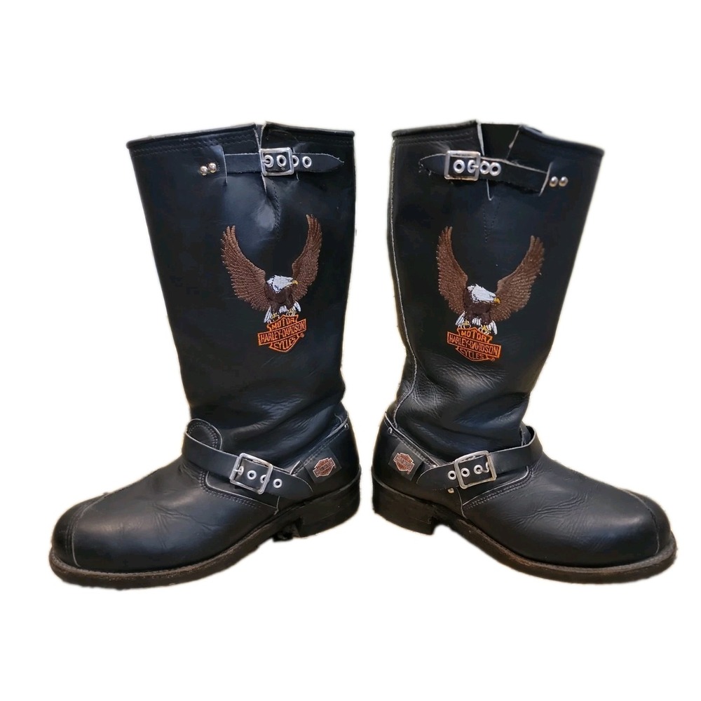 Harley Davidson Flying EAGLE Vintage Black Engineer Motorcycle Biker Boots 10W